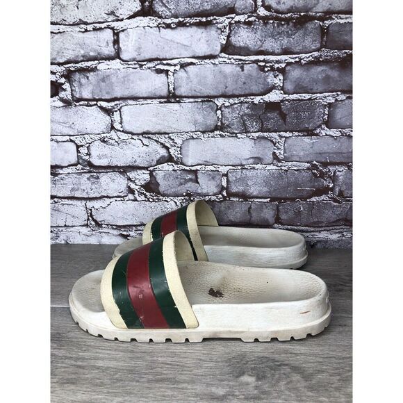 GUCCI Web White Rubber Logo Casual Slides Designer Sandals Men’s Sz 11M US/44EU - Picture 5 of 16